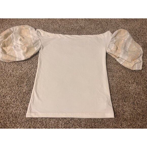 Free People Ivory Knit Top Rock With It Embroidered off Shoulder Size : med - Picture 3 of 7